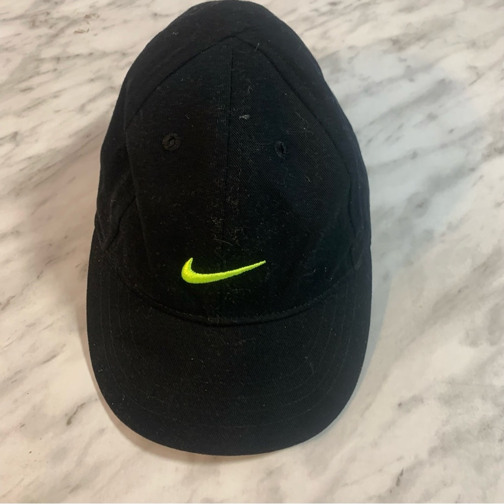 Nike Kids Black Cap with Neon Green Swoosh